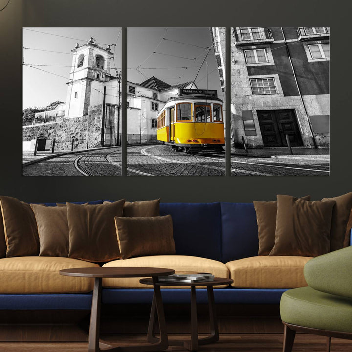 Iconic Yellow Lisbon Tram Canvas Wall Art Print