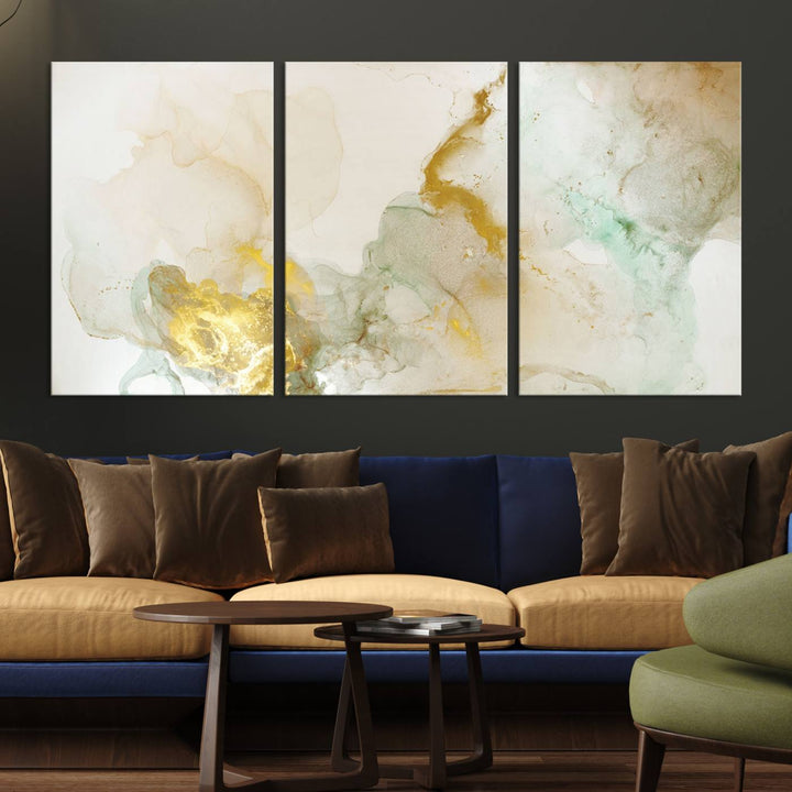 Yellow Marble Fluid Effect Wall Art Abstract Canvas Wall Art Print