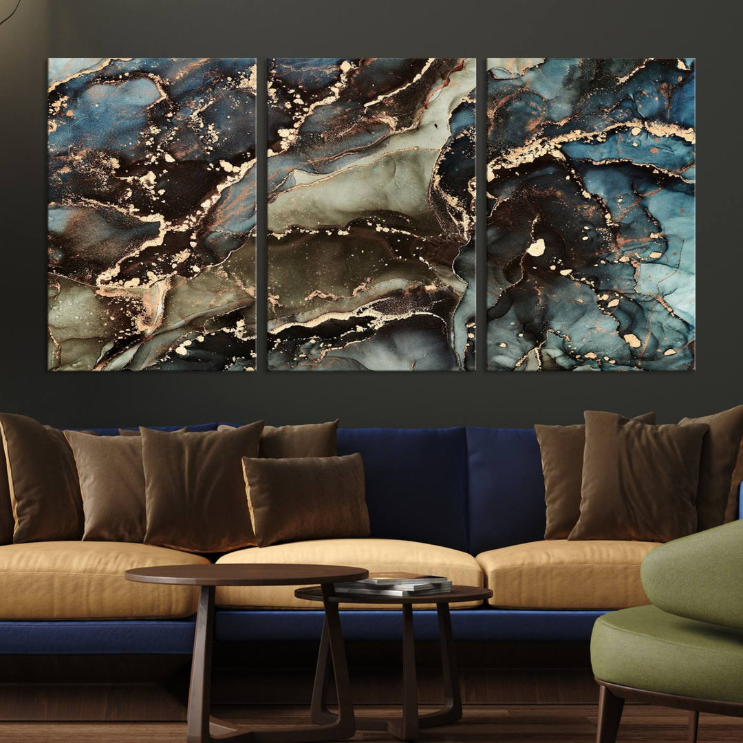 Black and Blue Marble Fluid Effect Wall Art Abstract Canvas Wall Art Print