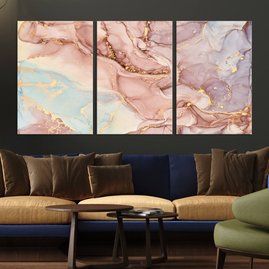 Rose Gold Marble Fluid Effect Wall Art Abstract Canvas Wall Art Print