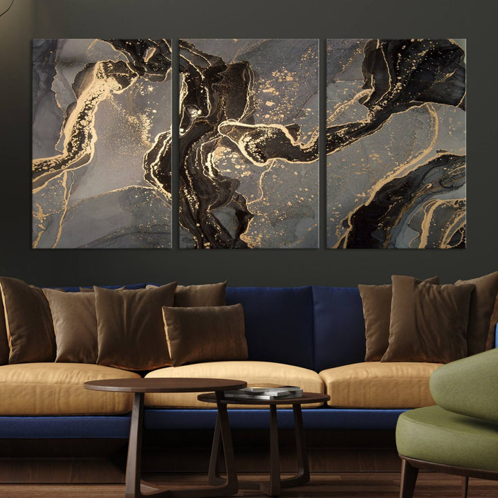 Gray Marble Fluid Effect Wall Art Abstract Canvas Wall Art Print