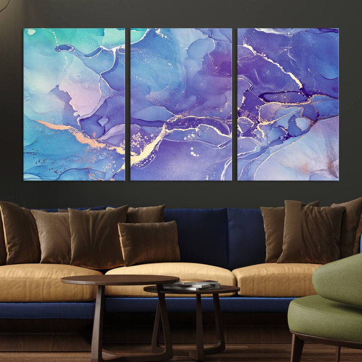 Blue and Purple Marble Fluid Effect Wall Art Abstract Canvas Wall Art Print