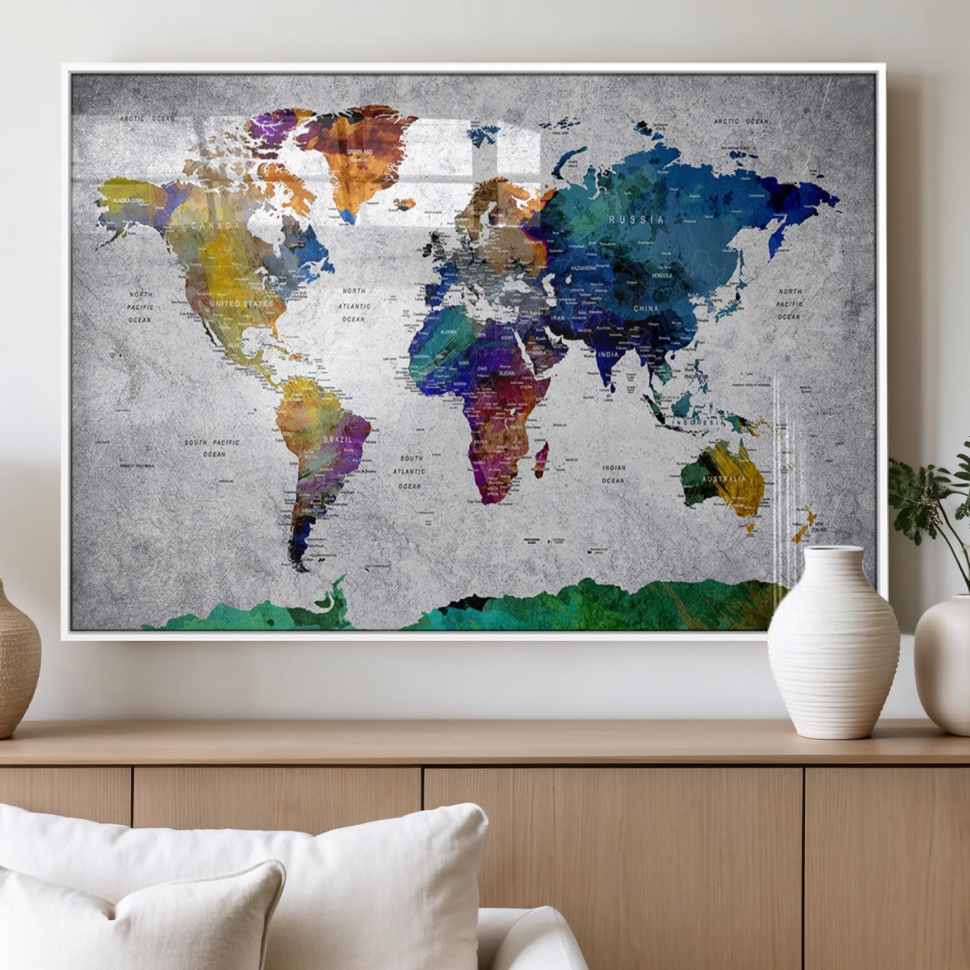 MGV-FP-36X24-3P - Push Pin World Map Canvas Print – Framed Wall Art for Couples to Track Their Travels – Anniversary