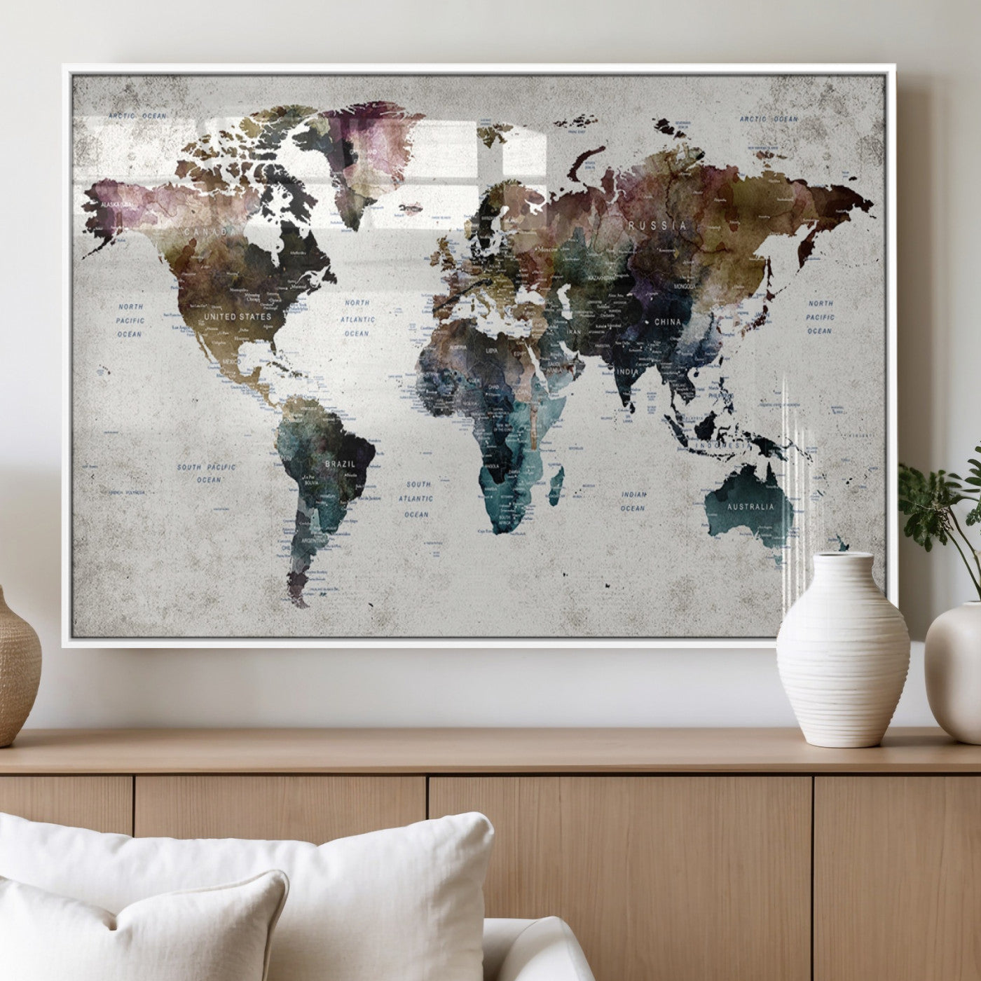 MGV-FP-36X24-3P - Push Pin World Map Canvas Print – Framed Wall Art for Couples to Track Their Travels – Anniversary