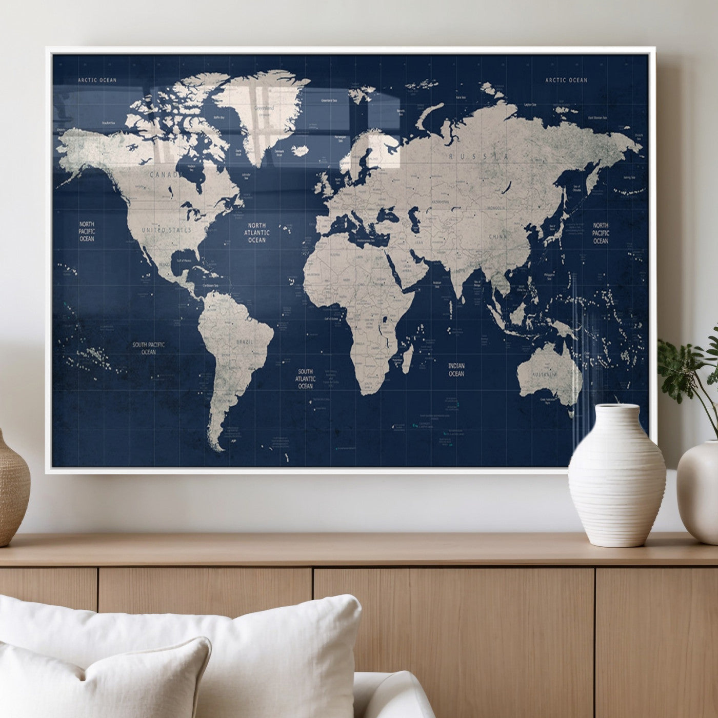 17866-MGV-FP-60X30-3P_White-Push Pin World Map Canvas Print – Framed Wall Art for Couples to Track Their Travels – Anniversary