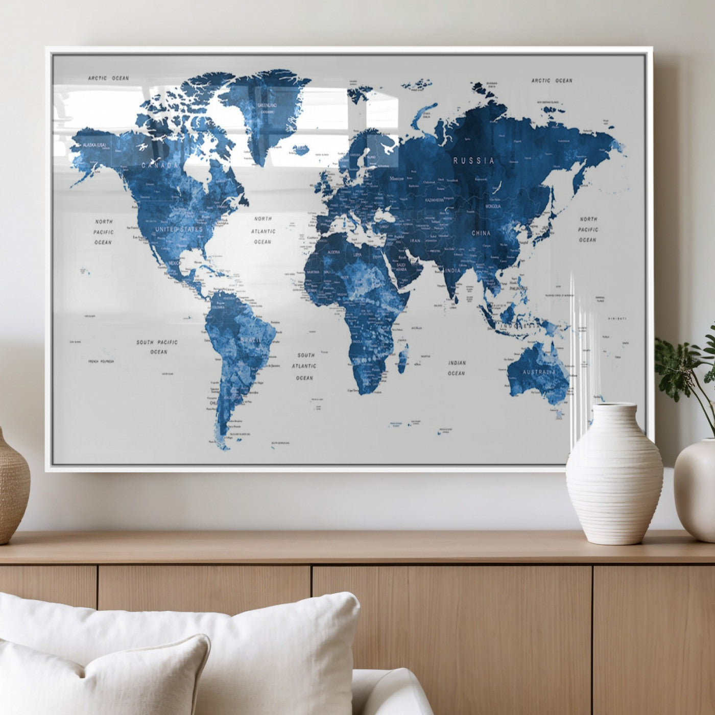 MGV-FP-60X30-3P - Push Pin World Map Canvas Print – Framed Wall Art for Couples to Track Their Travels – Anniversary