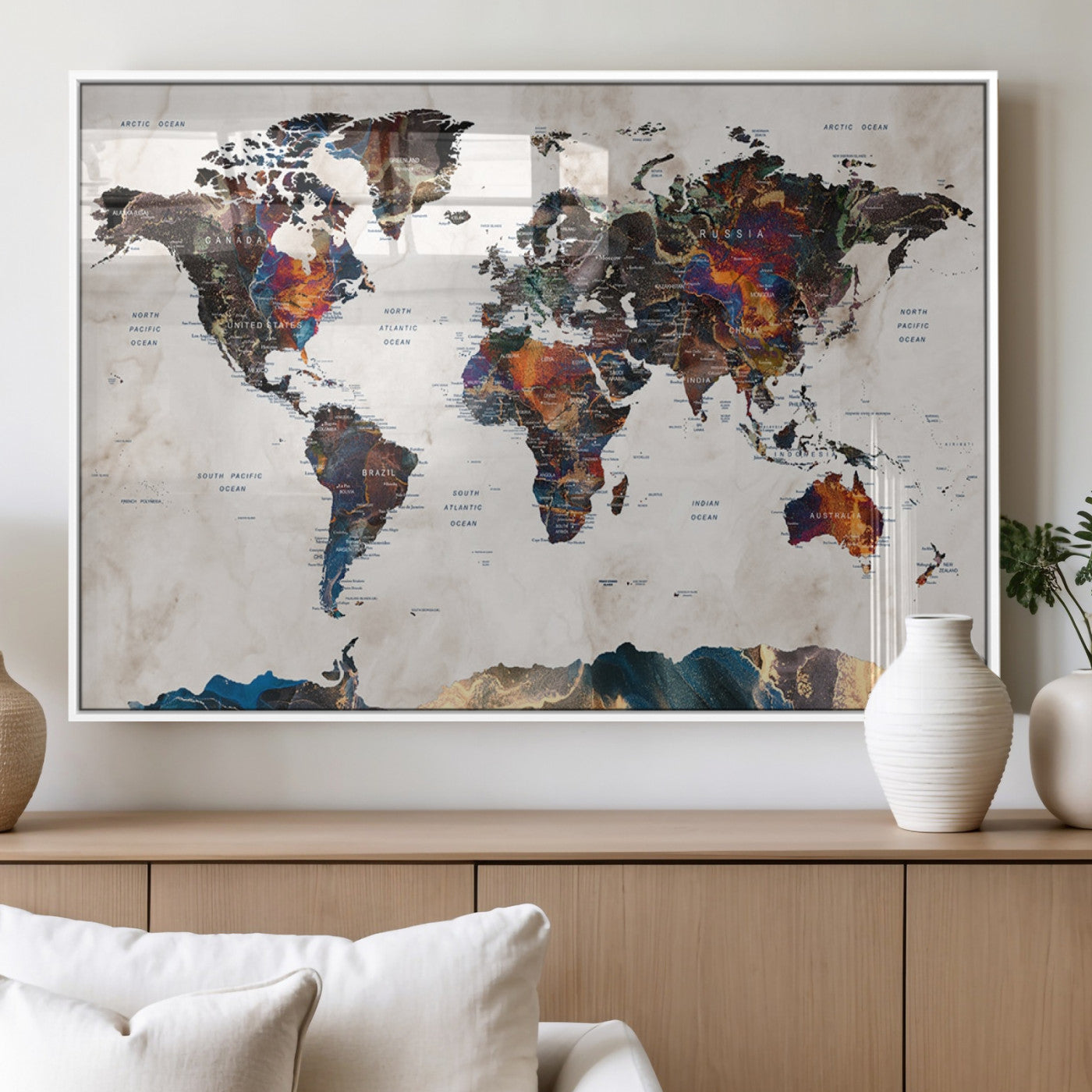 MGV-FP-36X24-3P - Push Pin World Map Canvas Print – Framed Wall Art for Couples to Track Their Travels – Anniversary