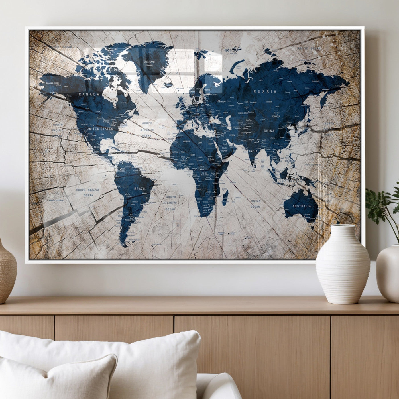 MGV-FP-60X30-3P - Push Pin World Map Canvas Print – Framed Wall Art for Couples to Track Their Travels – Anniversary