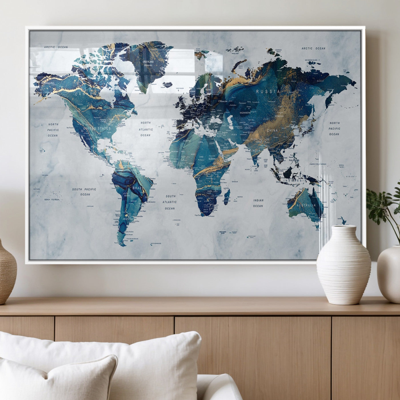 MGV-FP-36X24-3P - Push Pin World Map Canvas Print – Framed Wall Art for Couples to Track Their Travels – Anniversary