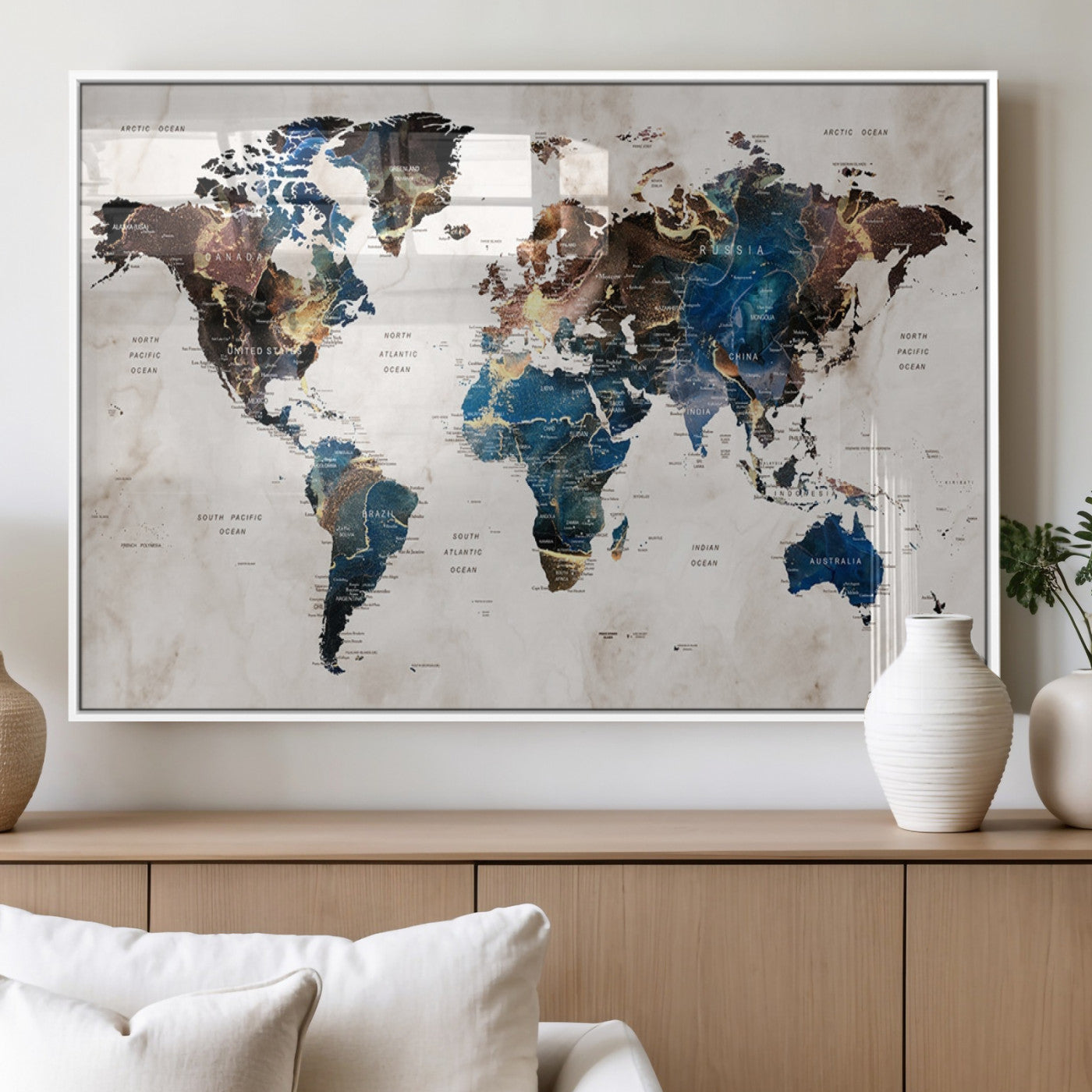 MGV-FP-36X24-3P - Push Pin World Map Canvas Print – Framed Wall Art for Couples to Track Their Travels – Anniversary