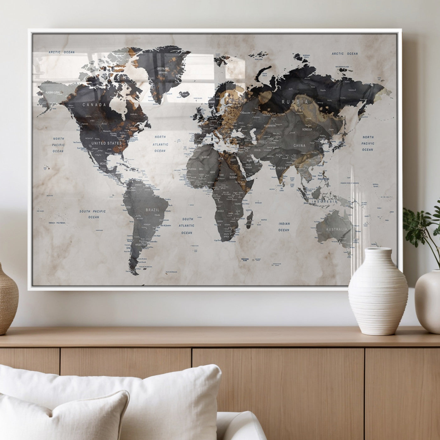 MGV-FP-60X30-3P - Push Pin World Map Canvas Print – Framed Wall Art for Couples to Track Their Travels – Anniversary