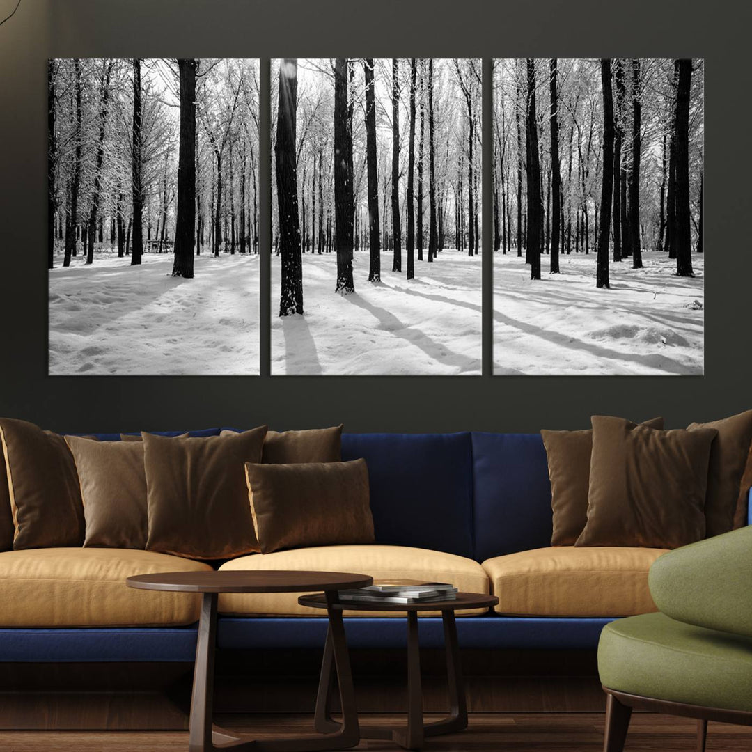 Arte de pared grande, bosque de invierno, álamos, impresión en lienzo