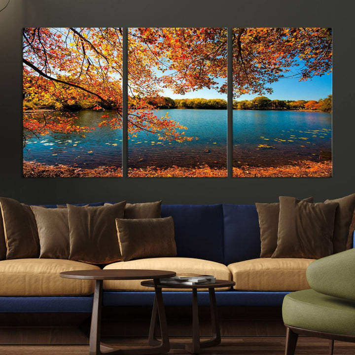 Arbre d'automne, lac d'automne, Art mural, impression sur toile