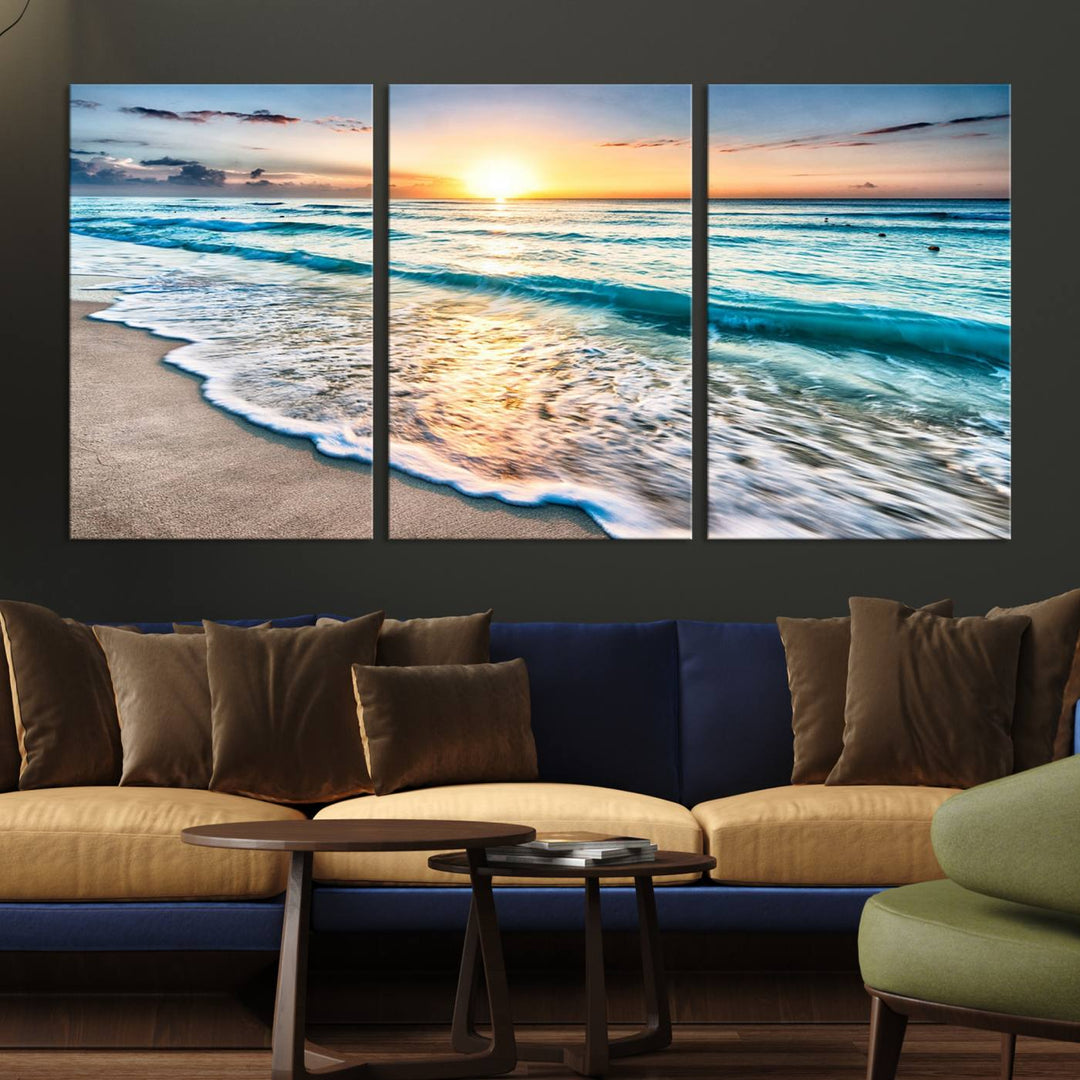 Ocean Beach Canvas Wall Art Beach Canvas, Coastal Sunset Tropical Island Beach Sunset Artwork Print for Living Room Home Office Decor, Beach Wall Art, Sea Wall Art