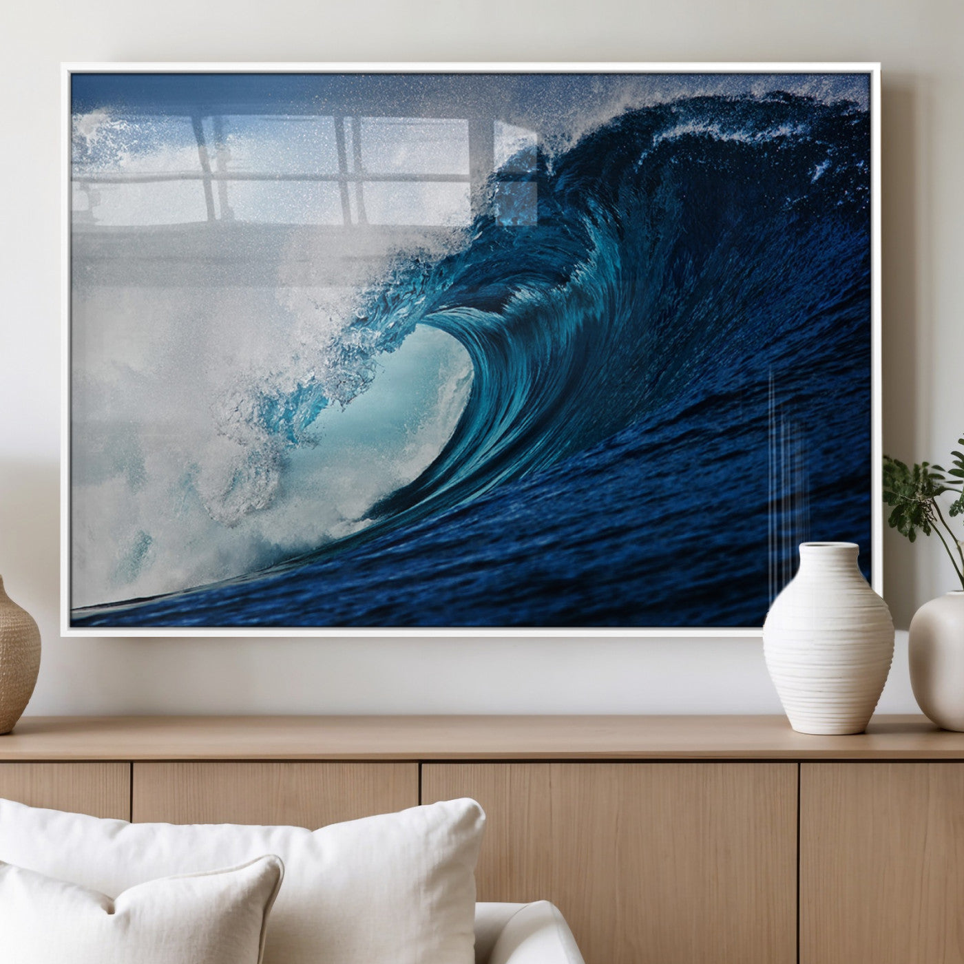 MGV-FP-36X24-3P - Ocean Wave at Sunset Canvas Art, Large Wall Print of Vibrant Water Waves, Coastal Art for Living