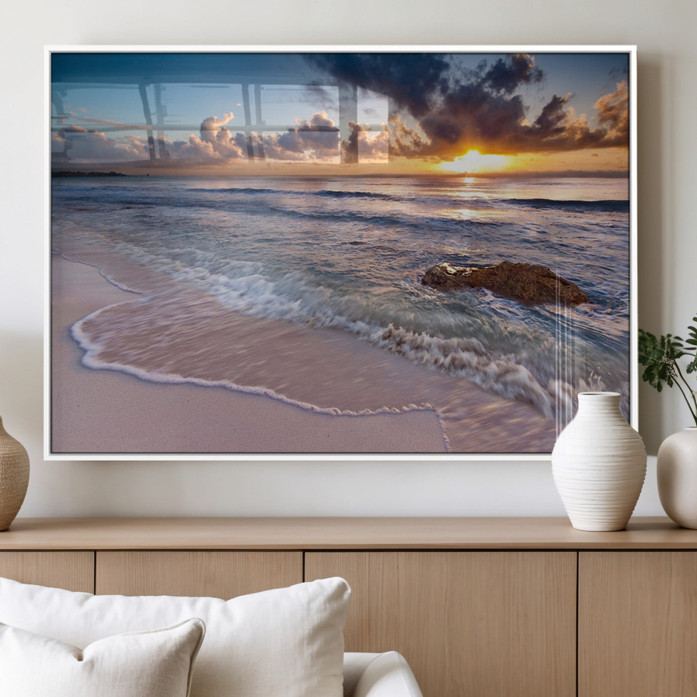 94906-MGV-FP-36X24-3P_White-Sea Ocean Sunset Beach Wall Art Canvas Print