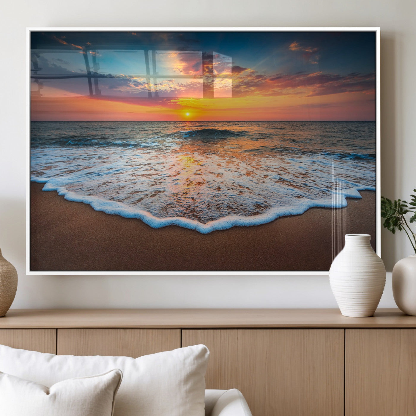 MGV-FP-36X24-3P - Sunset Beach Canvas Wall Art – Colorful Ocean Waves Triptych – Coastal Decor for Living Room or