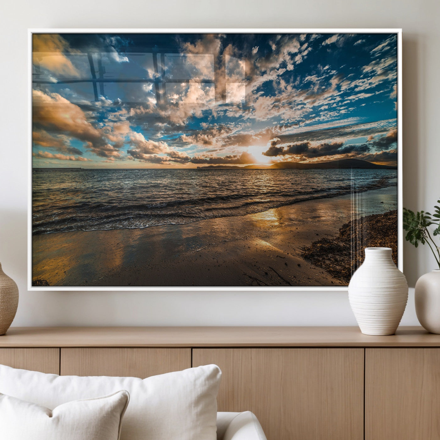 MGV-FP-60X30-3P - Beach Wall Art - Stunning Ocean Sunset Canvas Print with Coastal Design for Elegant and Relaxing