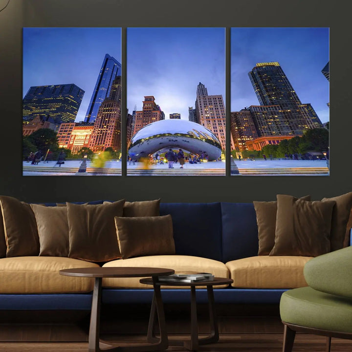 Chicago Night Skyline Wall Art City Cityscape Canvas Picture Print 