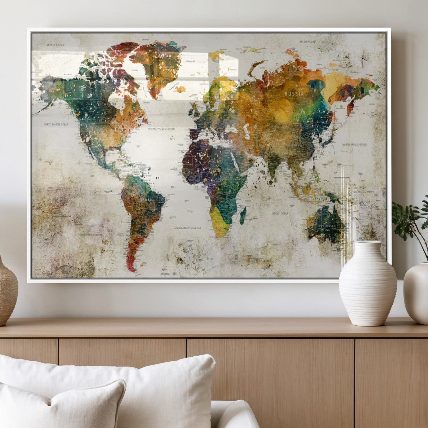 MGV-FP-36X24-3P - Push Pin World Map Canvas Print – Framed Wall Art for Couples to Track Their Travels – Anniversary