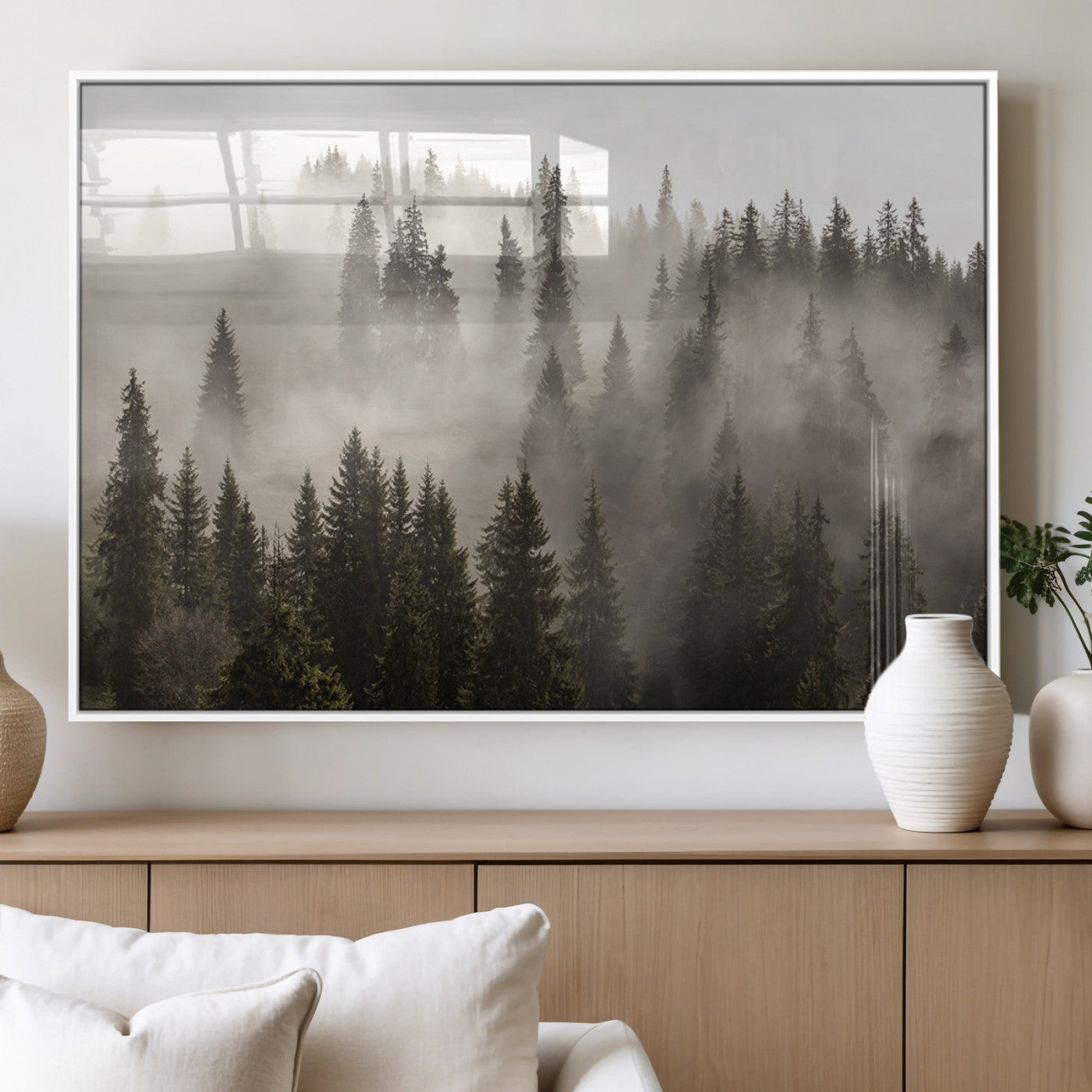 MGV-FP-36X24-3P - Foggy Mountain Wall Art | 3-Panel Foggy Forest and Mountain Landscape | Large Giclee Print for