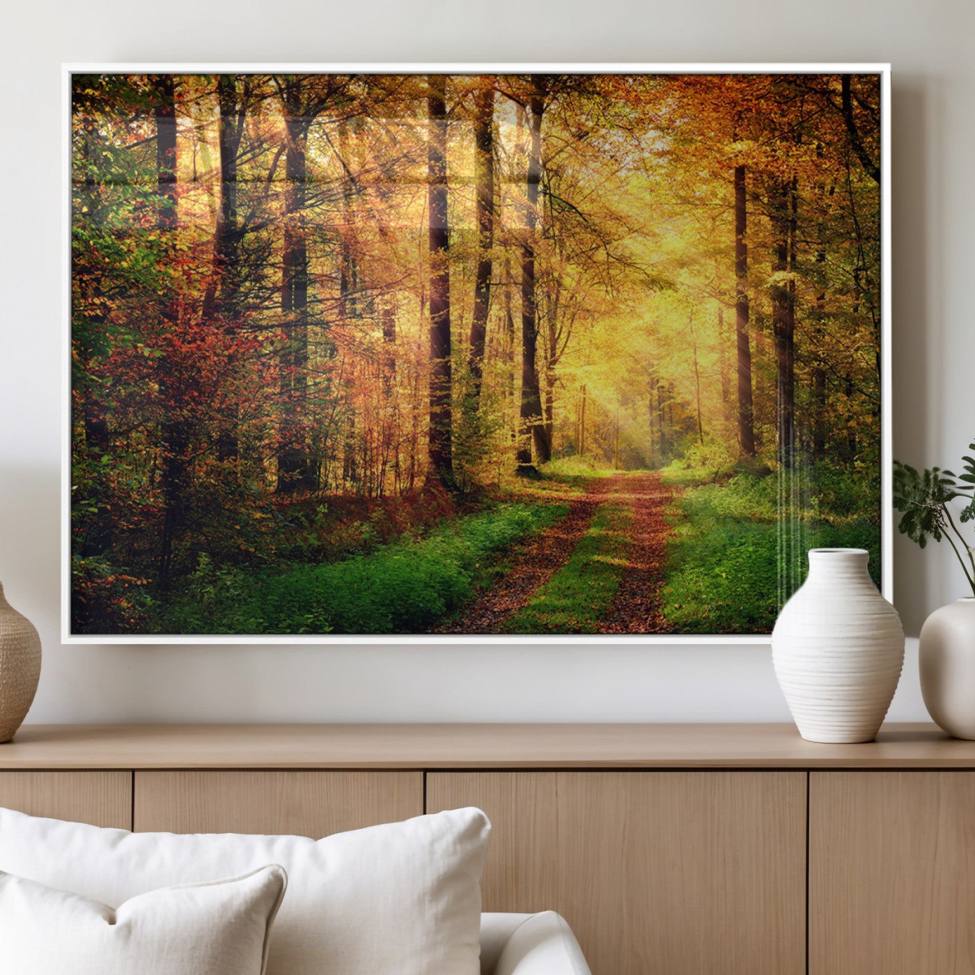 MGV-FP-36X24-3P - Forest Fall Wall Art Print - Sunlight Through Trees Wall Art Canvas Print