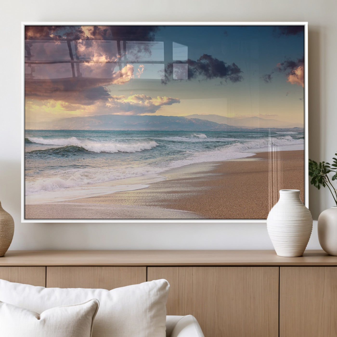 MGV-FP-36X24-3P - Cloudy Weather Beach Sunset Canvas Print | Sunrise Wall Art Canvas Print
