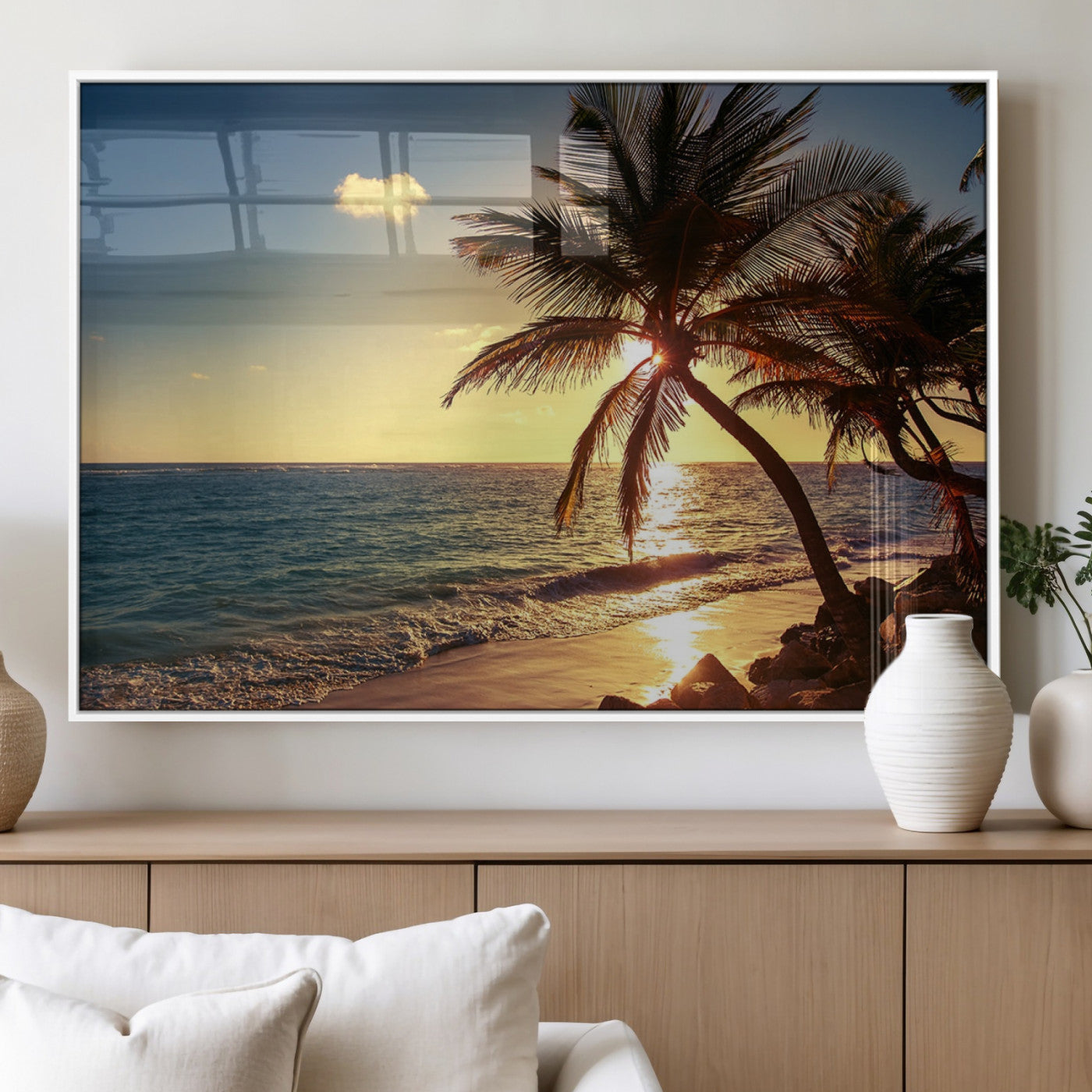 82710-MGV-FP-36X24-3P_White-Sunset Palm Trees Wall Art Canvas Print