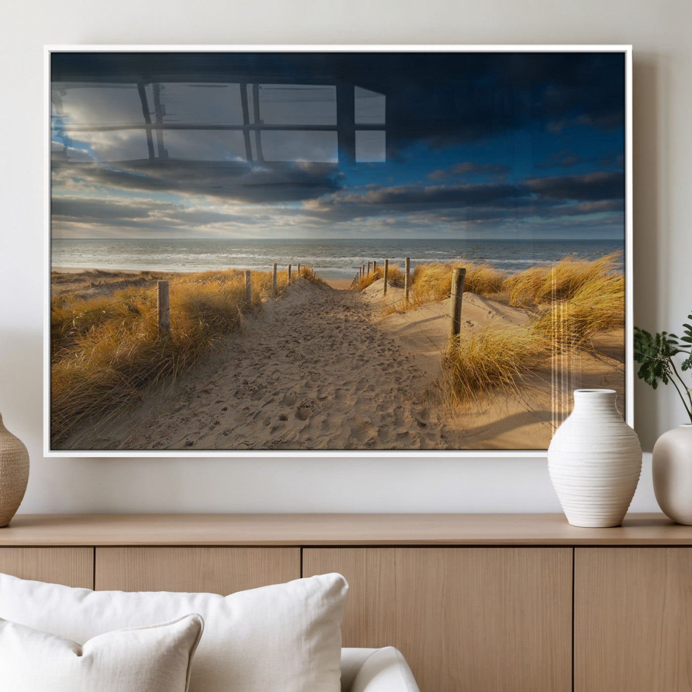 MGV-FP-36X24-3P - Ocean Beach Dark Clouds Wall Art Canvas Print