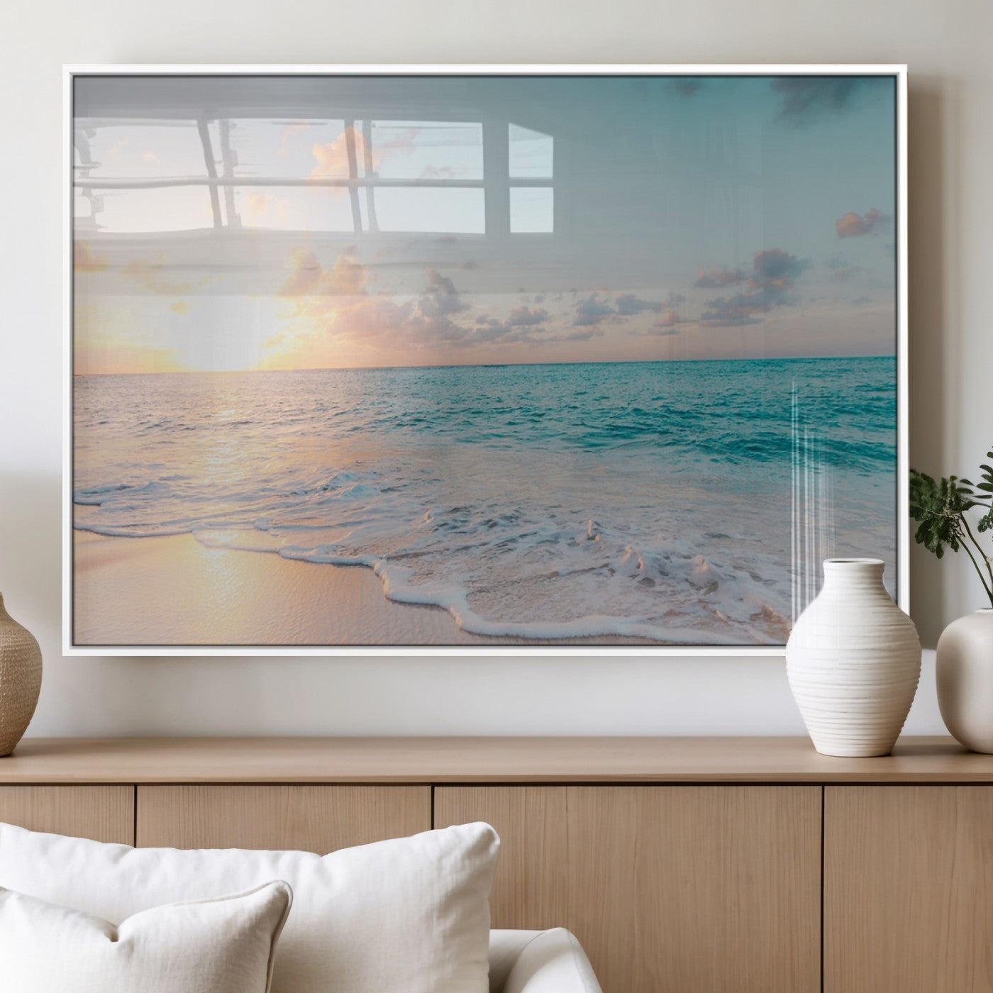 MGV-FP-36X24-3P - Tranquil Ocean Beach Sunset Canvas Wall Art | 3-Panel Coastal Decor
