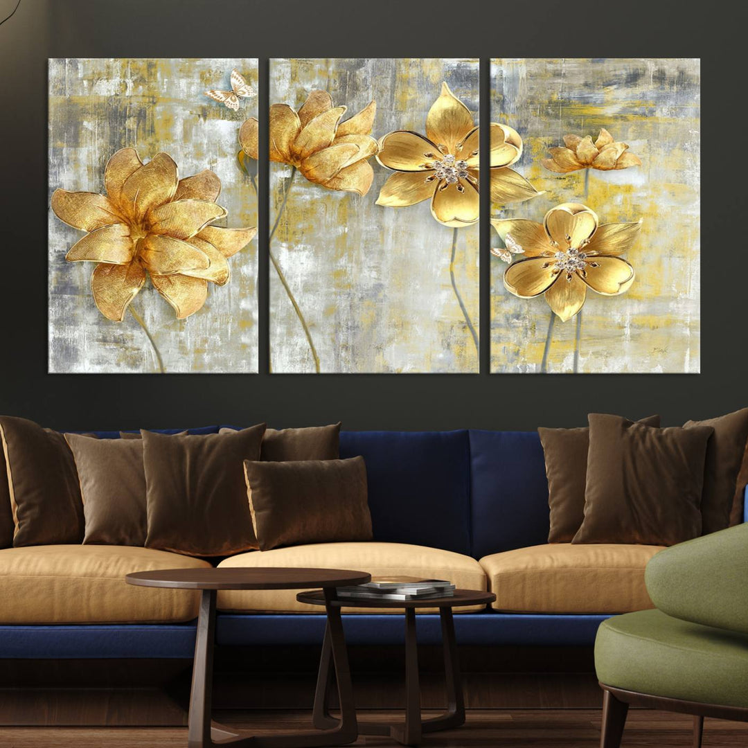 Golden Flowers Wall Art Canvas Print