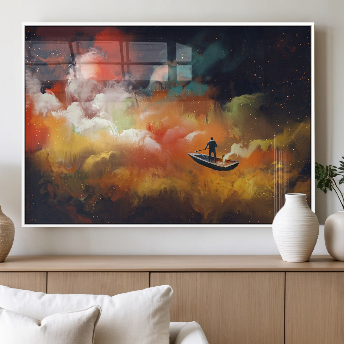 MGV-FP-36X24-3P - Surreal Space Adventure Canvas Wall Art – Dreamlike Abstract Galaxy Print – Framed and Ready to Hang for Living Room or Bedroom Decor