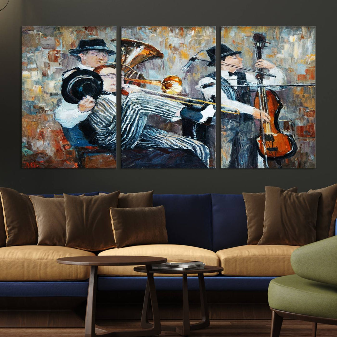 The Good Old Days Musicians Wall Art Canvas Print graces the wall, merging art with elegance. This museum-quality canvas comes with a UV-protective coating and is ready to hang.