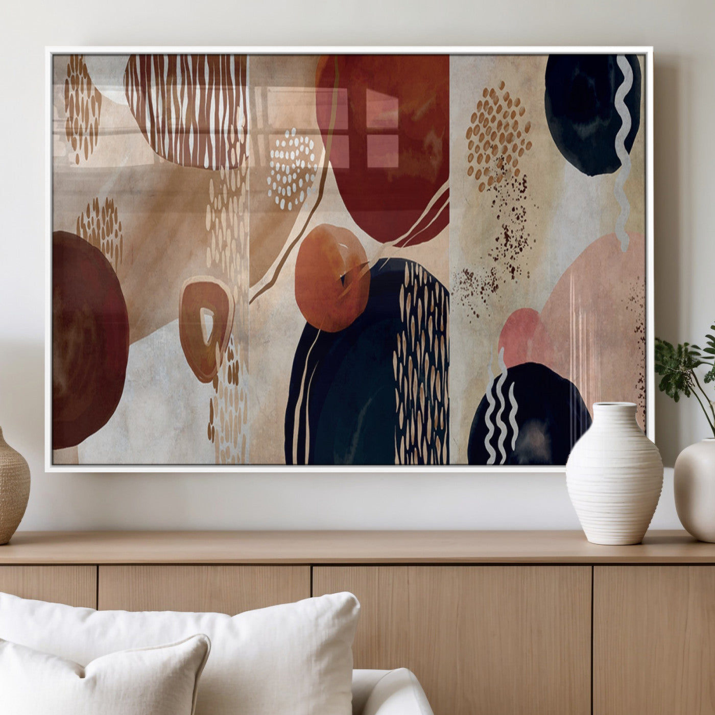 MGV-FP-36X24-3P - Boho Wall Art Canvas Print Set Mid-Century Prints Bohemian Wall Artwork Prints Boho Neutral