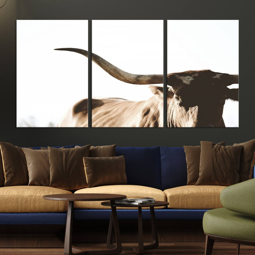 Texas Cow Longhorn Wall Art Canvas