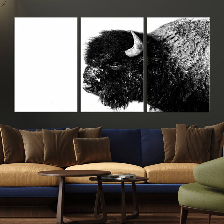 American Bison Wall Art - Buffalo Wall Art Black and White Canvas Print - Framed, Ready to Hang, Modern Nature-Inspired Artwork for Home and Office Decor