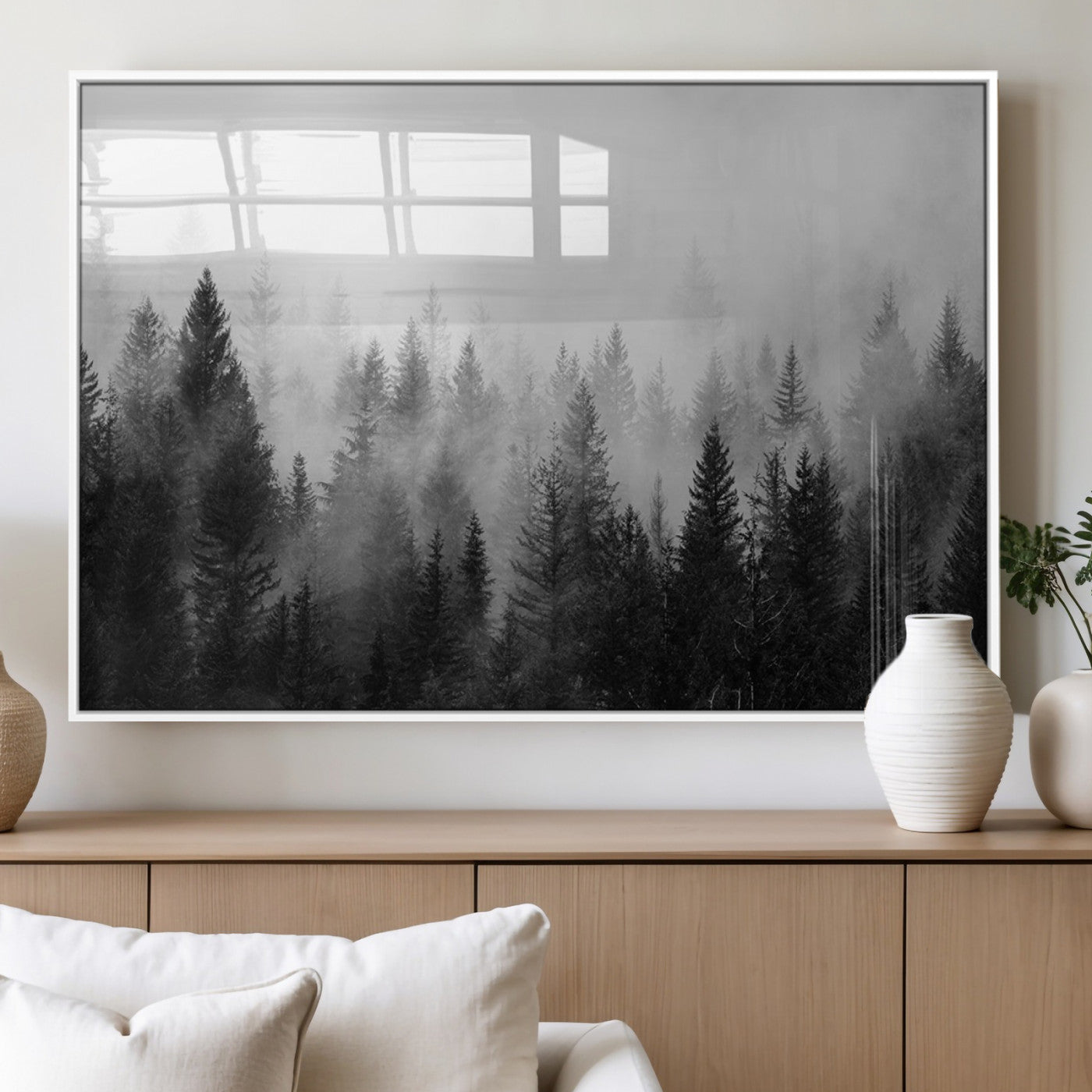 MGV-FP-60X30-3P - Fogy Forest Canvas Wall Art Print - Mountain Wall Art with Pine Trees and Misty Forest Canvas Print