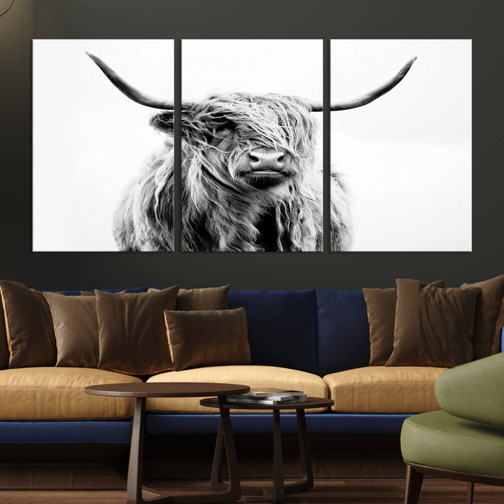 Scottish Highland Cow Cattle Art Print Farmhouse Wall Art Canvas Print