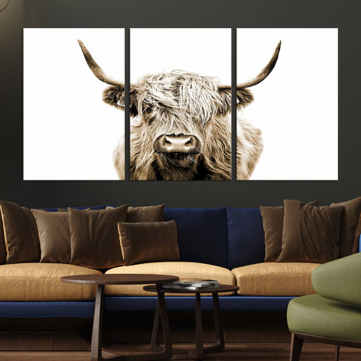 Scottish Highland Cow Cattle Art Print Farmhouse Wall Art Canvas Print