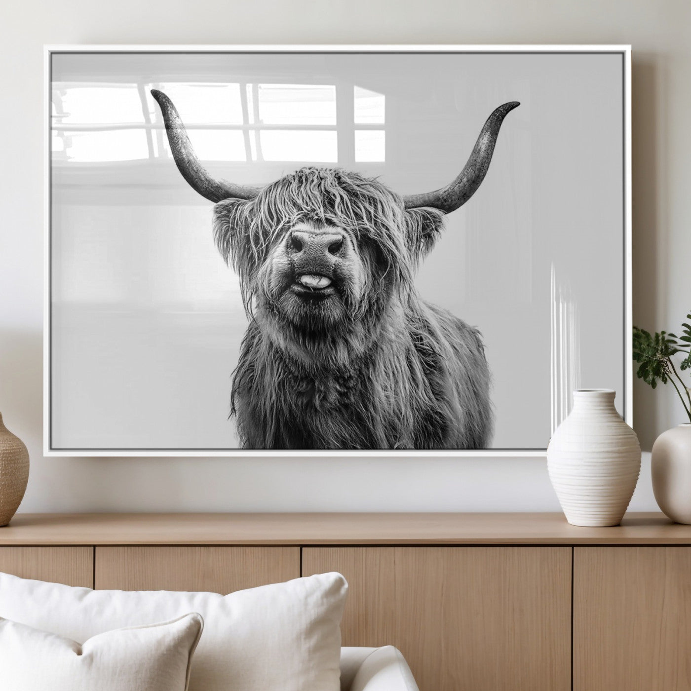 MGV-FP-36X24-3P - Fanny Scottish Highland Cow Cattle Art Print Farmhouse Wall Art Canvas Print