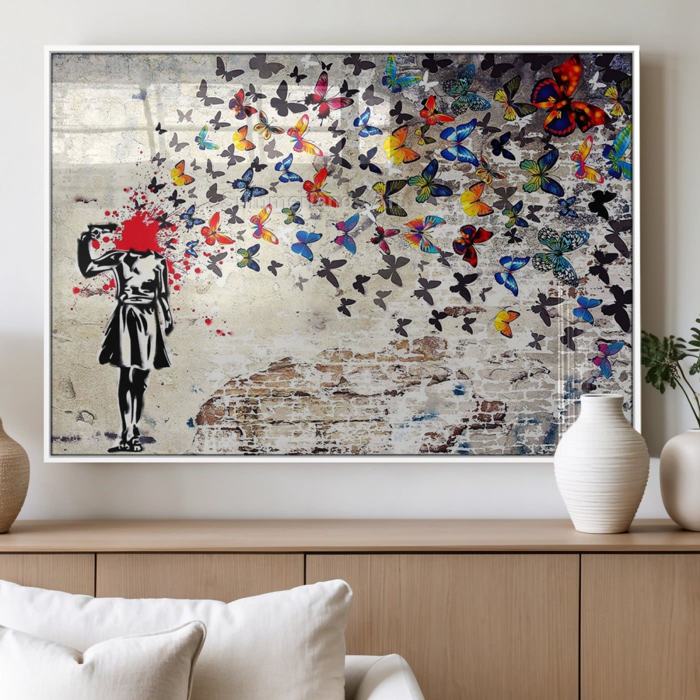 MGV-FP-36X24-3P - Banksy Art Butterfly Girl Explosion Canvas Art – Vibrant Urban Graffiti for Modern Interiors - Ready