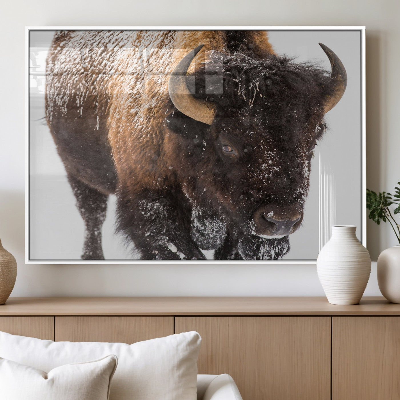 MGV-FP-36X24-3P - Bison Wall Art Canvas Print For Farmhouse, Wild Animal Wall Art, Framed Wild Bison Wall Art