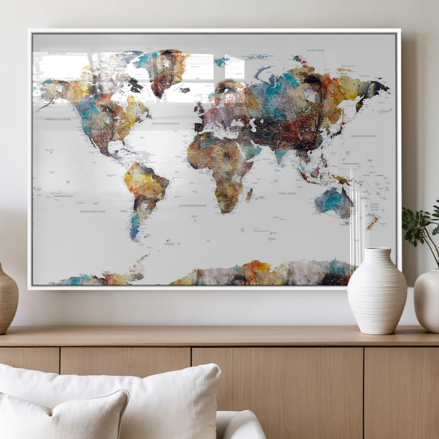 MGV-FP-36X24-3P - Push Pin World Map Canvas Print – Framed Wall Art for Couples to Track Their Travels – Anniversary