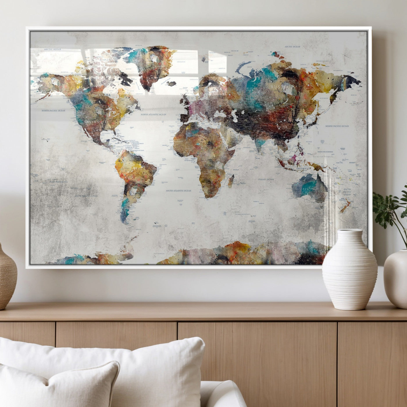 MGV-FP-36X24-3P - Push Pin World Map Canvas Print – Framed Wall Art for Couples to Track Their Travels – Anniversary