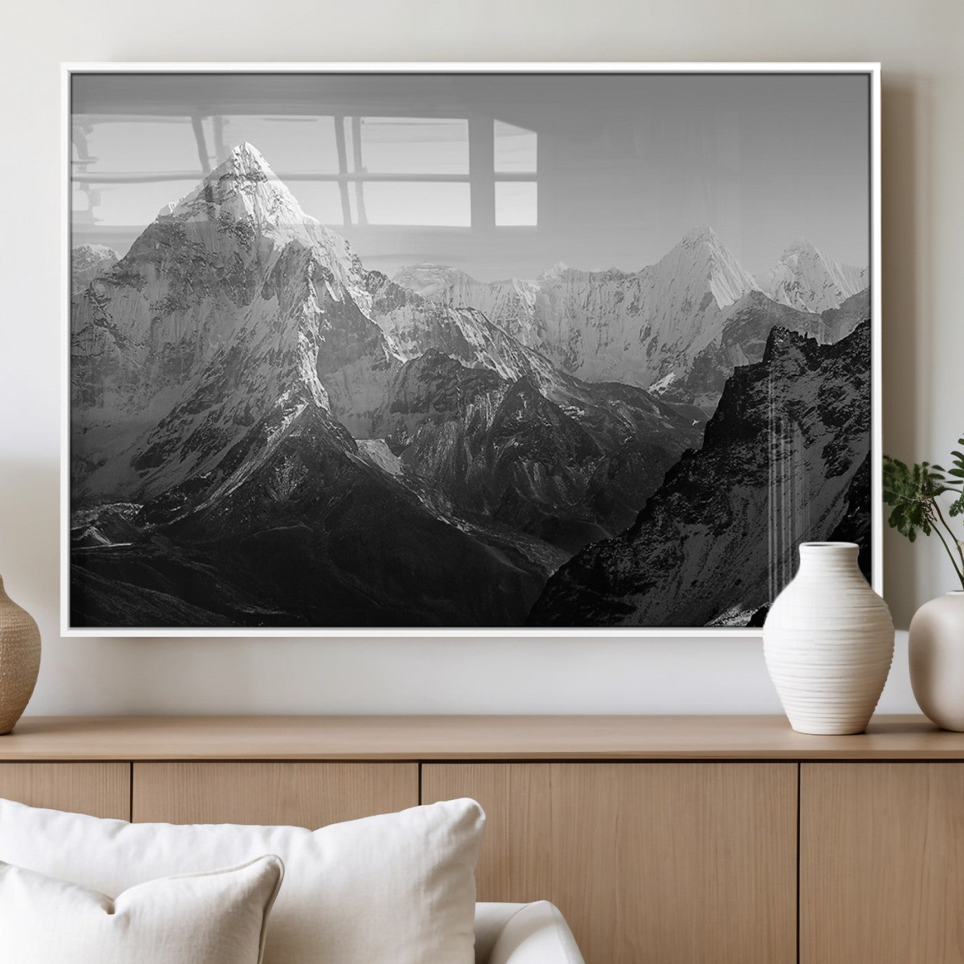 MGV-FP-36X24-3P - Everest Himalaya Mountain Peaks Black & White Triptych Canvas Art – Mountain Wall Decor, Everest