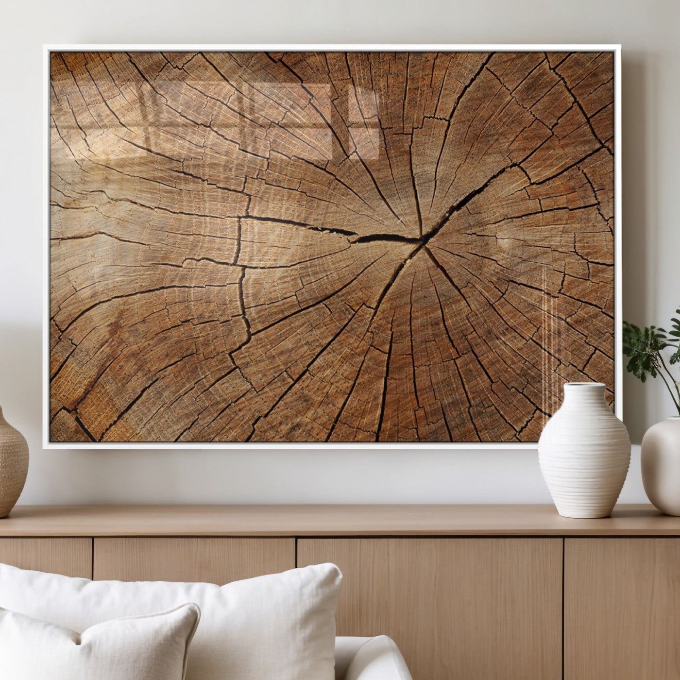 MGV-FP-36X24-3P - Tree Ring Canvas Art, Rustic Wood Grain Wall Art, Tree Slice Decor for Modern Homes, Giclee
