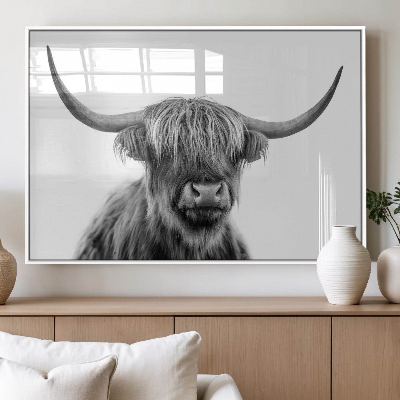 MGV-FP-36X24-3P - Scottish Highland Cow Cattle Art Print Wall Art Canvas Print for Farmhouse Decor, Framed Scottish