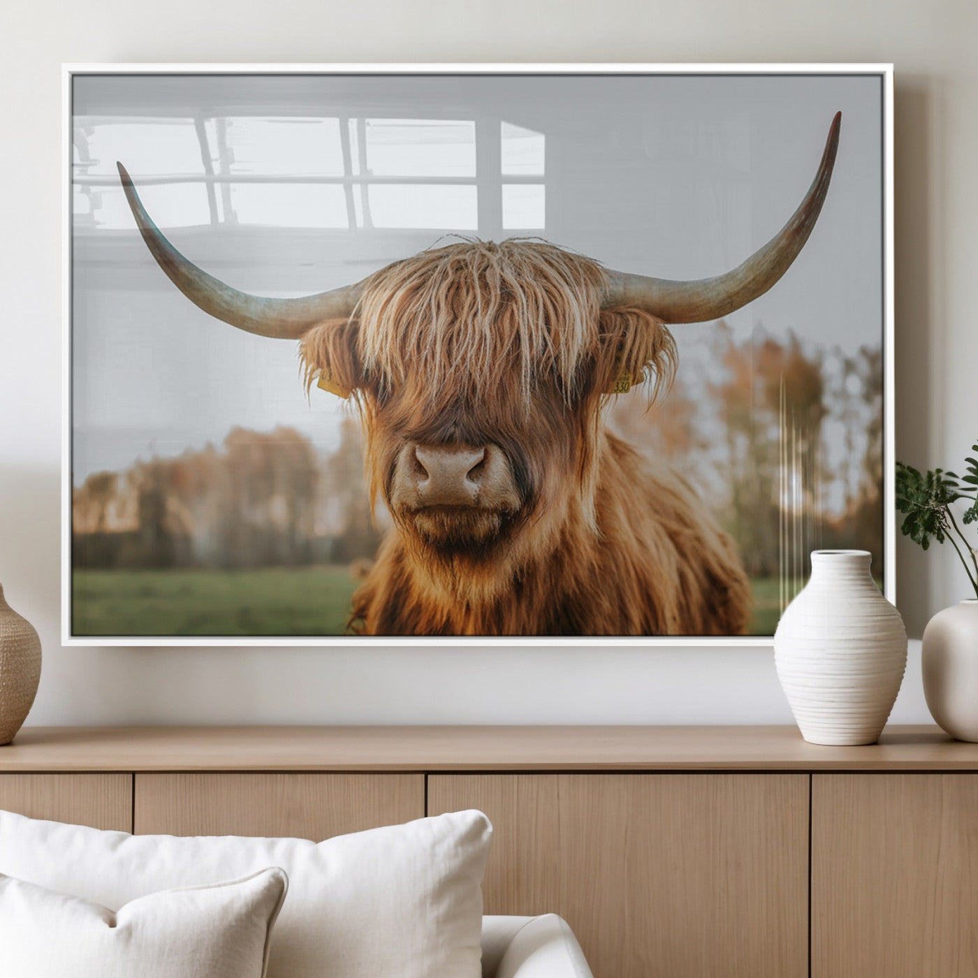 MGV-FP-36X24-3P - Highland Cow Animal Scottish Cattle Art Print Farmhouse Wall Art Canvas Print