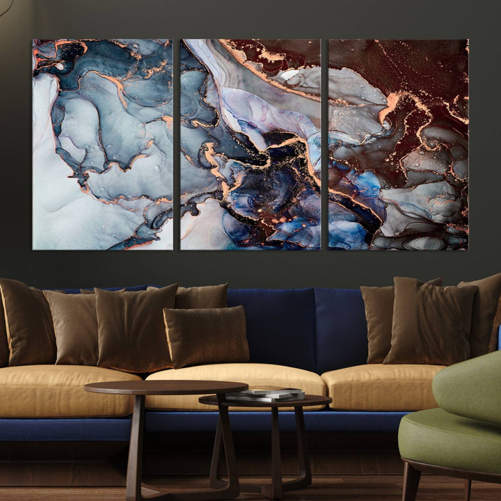 Brown Blue Abstract Marble Wall Art Canvas Print