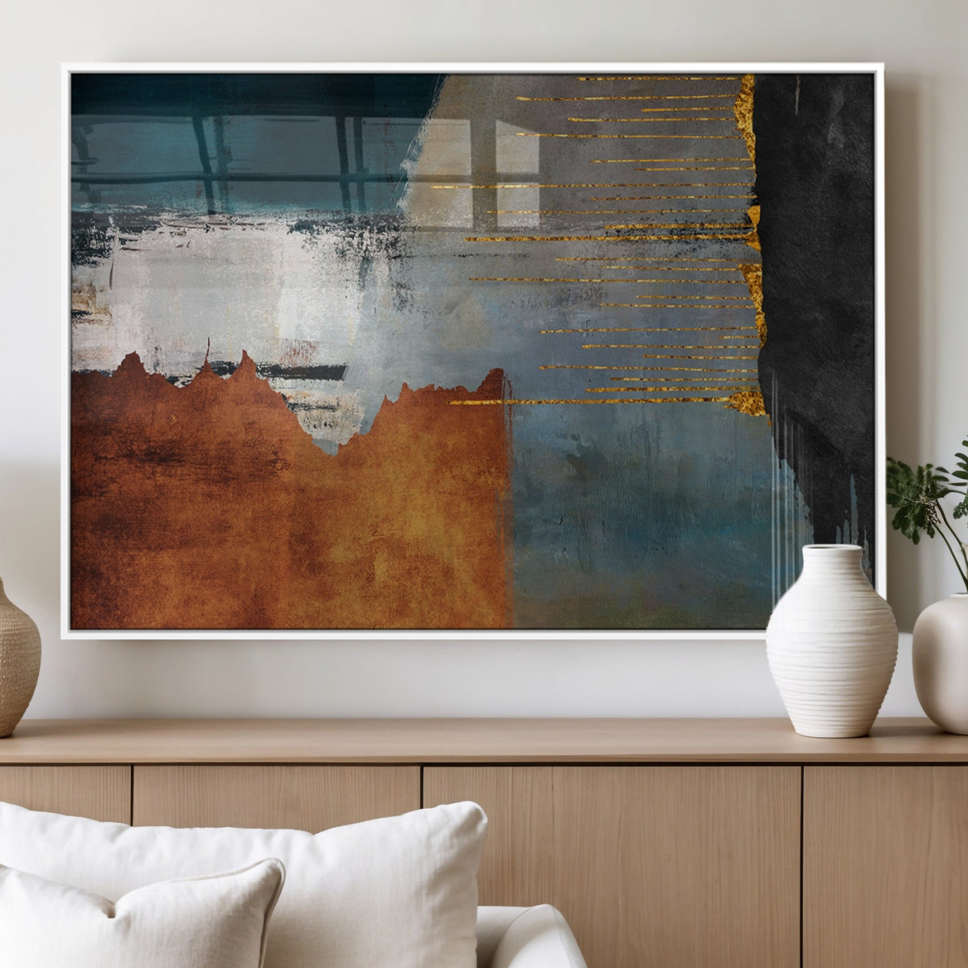 MGV-FP-36X24-3P - Modern Abstract Canvas Art Canvas Print - Framed and Ready to Hang Artwork for Contemporary Living